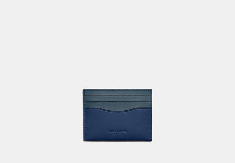 COACH®,CARD CASE IN COLORBLOCK,Smooth Leather,Deep Blue/Prussian,Front View