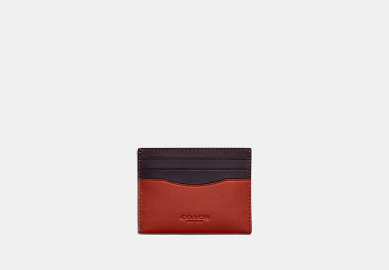 COACH®,CARD CASE IN COLORBLOCK,Smooth Leather,Red Sand/Oxblood,Front View