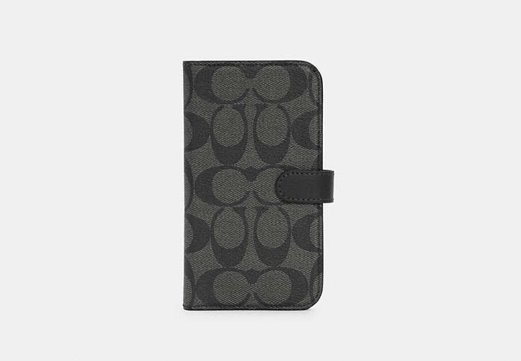 COACH®,IPHONE 12 FOLIO IN SIGNATURE CANVAS,pvc,Charcoal,Front View