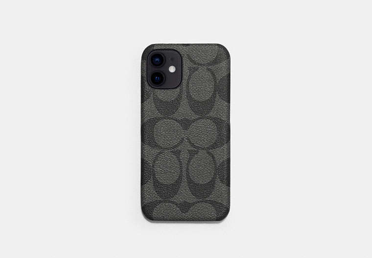 COACH®,IPHONE 12 MINI CASE IN SIGNATURE CANVAS,pvc,Charcoal,Front View