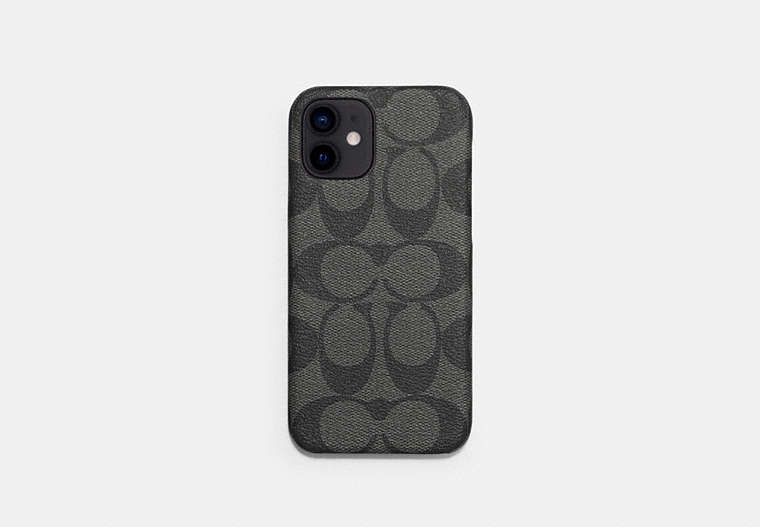 COACH®,IPHONE 12 CASE IN SIGNATURE CANVAS,pvc,Charcoal,Front View