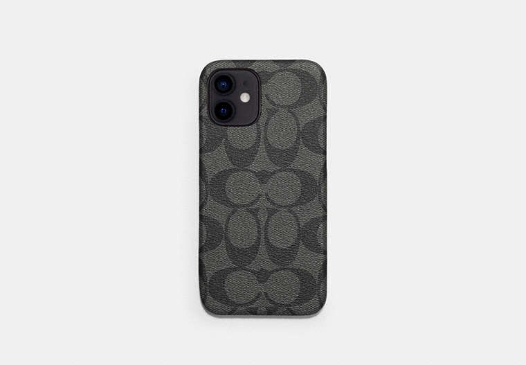 COACH®,IPHONE 12 PRO MAX CASE IN SIGNATURE CANVAS,pvc,Charcoal,Front View