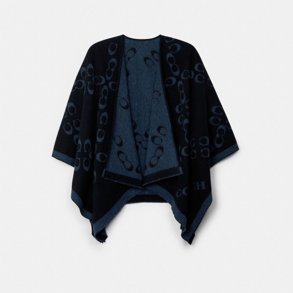 COACH®,SIGNATURE PONCHO,BLACK/MIDNIGHT NAVY,Front View