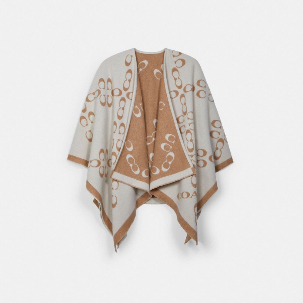 COACH®,SIGNATURE PONCHO,Chalk Taupe,Front View
