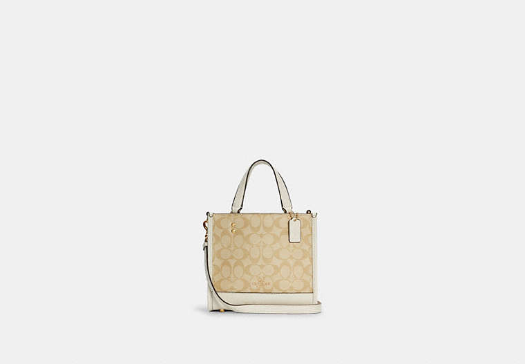 COACH®,DEMPSEY TOTE 22 IN SIGNATURE CANVAS,Signature Coated Canvas/Smooth Leather,Medium,Gold/Light Khaki Chalk,Front View