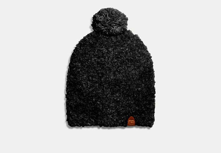 COACH®,FLEECE TEXTURED POM BEANIE,Mixed Material,Black,Front View