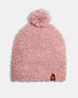 COACH®,FLEECE TEXTURED POM BEANIE,Mixed Material,Pink,Front View
