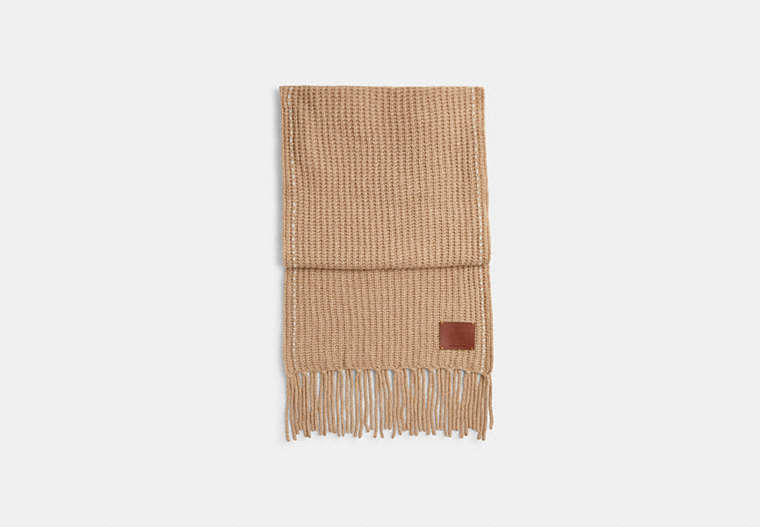 COACH®,CHUNKY OVERSIZED MUFFLER,Wool/Nylon,Camel,Front View image number 0