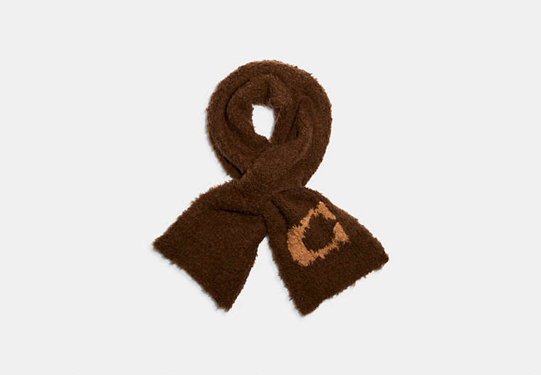 COACH®,SHERPA KNIT SCARF,wool,Dark Brown,Front View