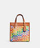 COACH®,FIELD TOTE 22 IN RAINBOW SIGNATURE CANVAS,Signature Coated Canvas,Medium,Brass/Tan Natural Multi,Front View