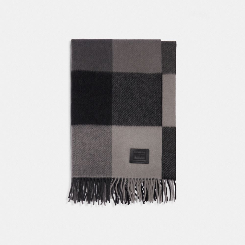 COACH®,PLAID PRINT OVERSIZED SCARF,Black,Front View