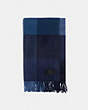 COACH®,PLAID PRINT OVERSIZED SCARF,wool,Midnight Navy,Front View