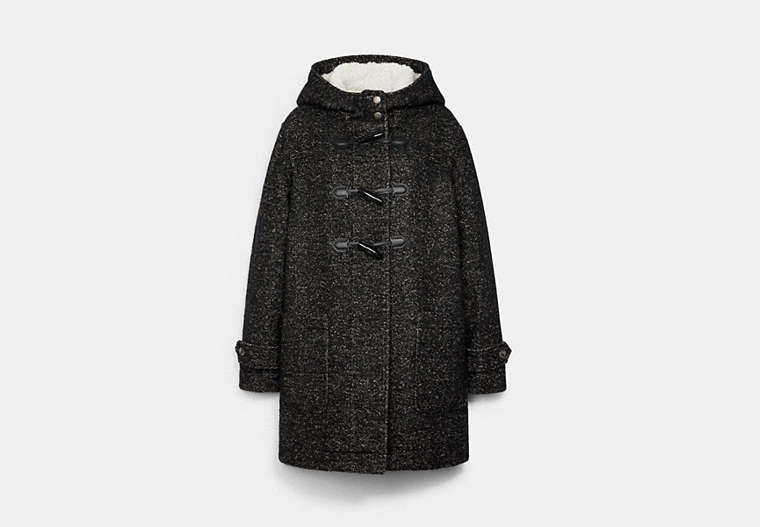 COACH®,DUFFLE WOOL COAT,wool,Black,Front View