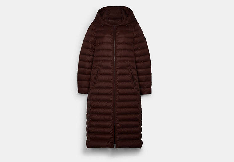 COACH®,LONG DOWN COAT WITH HOOD,Other,Burgundy,Front View