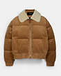 COACH®,CORDUROY SHORT PUFFER,Other,DARK CAMEL,Front View