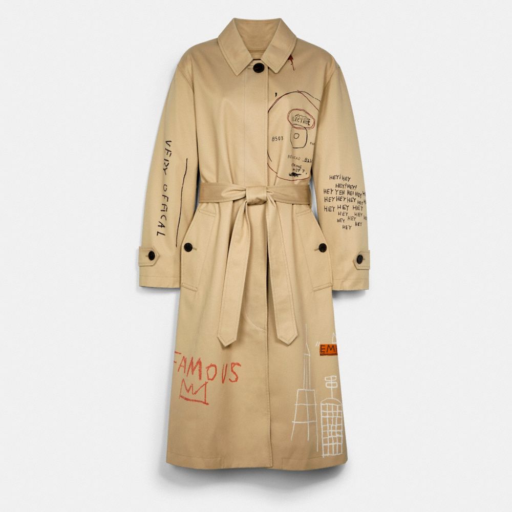 COACH®,COACH X JEAN-MICHEL BASQUIAT TRENCH COAT,wool,KHAKI,Front View