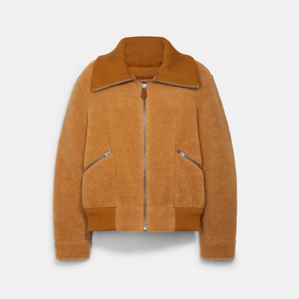 COACH®,SHERPA RIBBED JACKET,Other,CARAMEL,Front View