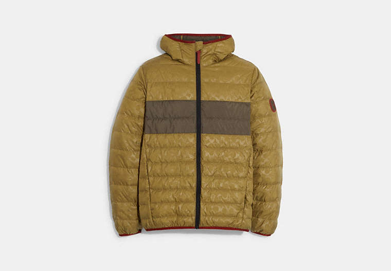 COACH®,PACKABLE DOWN JACKET,n/a,Olive Drab,Front View
