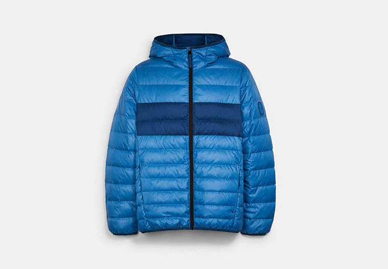 COACH®,PACKABLE DOWN JACKET,n/a,Racer Blue,Front View