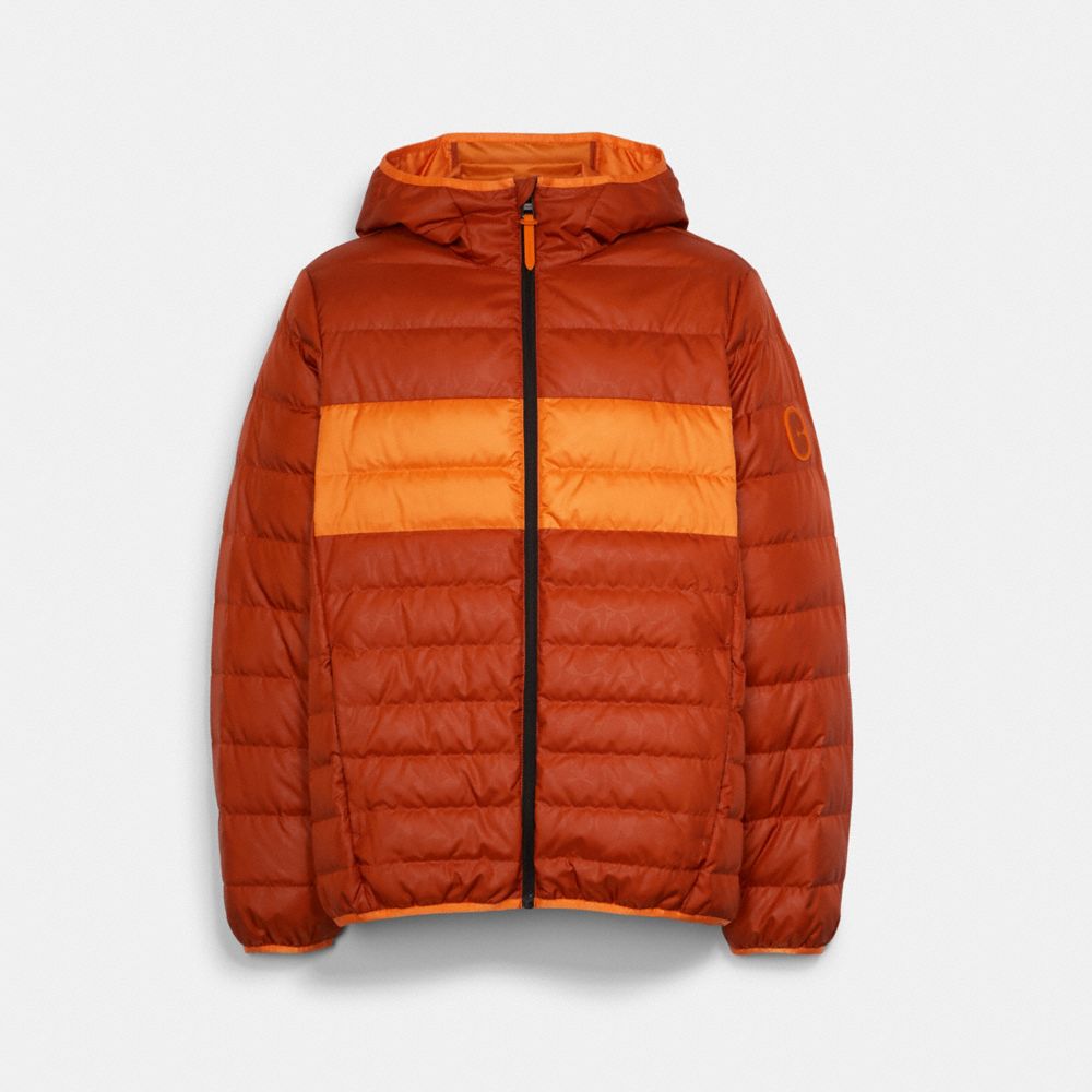 COACH®,PACKABLE DOWN JACKET,Bombay Brown,Front View image number 0