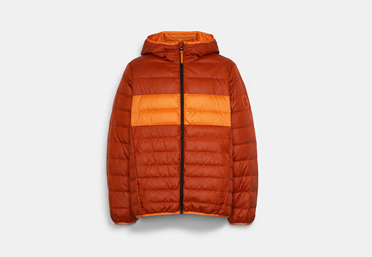 COACH®,PACKABLE DOWN JACKET,n/a,Bombay Brown,Front View image number 0
