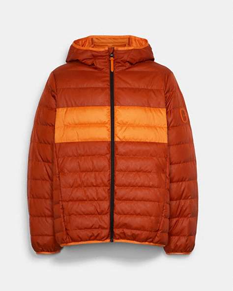 COACH®,PACKABLE DOWN JACKET,n/a,Bombay Brown,Front View