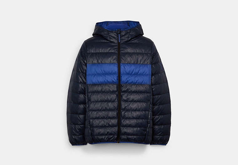 COACH®,PACKABLE DOWN JACKET,n/a,Navy Blazer,Front View image number 0