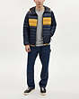 COACH®,PACKABLE DOWN JACKET,n/a,Sky Captain / Yellow,Scale View