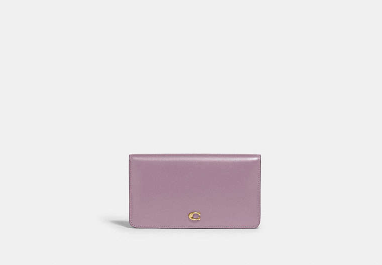 COACH®,SLIM WALLET,Calf Leather,Mini,Brass/Ice Purple,Front View