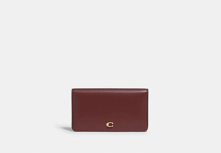 COACH®,SLIM WALLET,Calf Leather,Mini,Brass/Wine,Front View