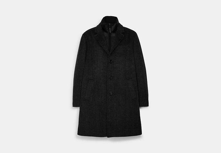COACH®,HERRINGBONE WOOL TOP COAT,woolblend,Black,Front View