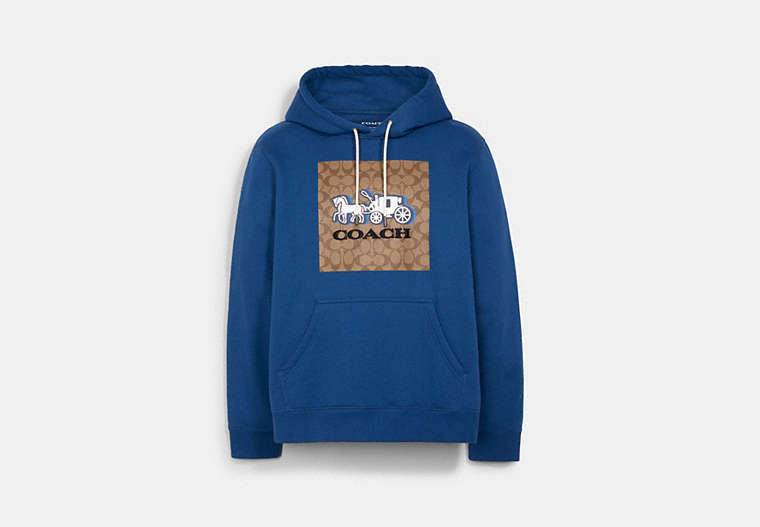 COACH®,HORSE AND CARRIAGE HOODIE,cotton,Royal Blue,Front View