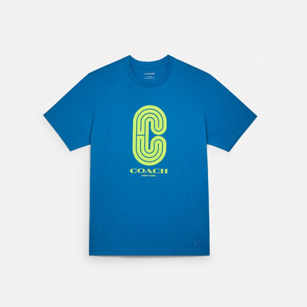 COACH®,RETRO SIGNATURE T-SHIRT,n/a,Racer Blue,Front View