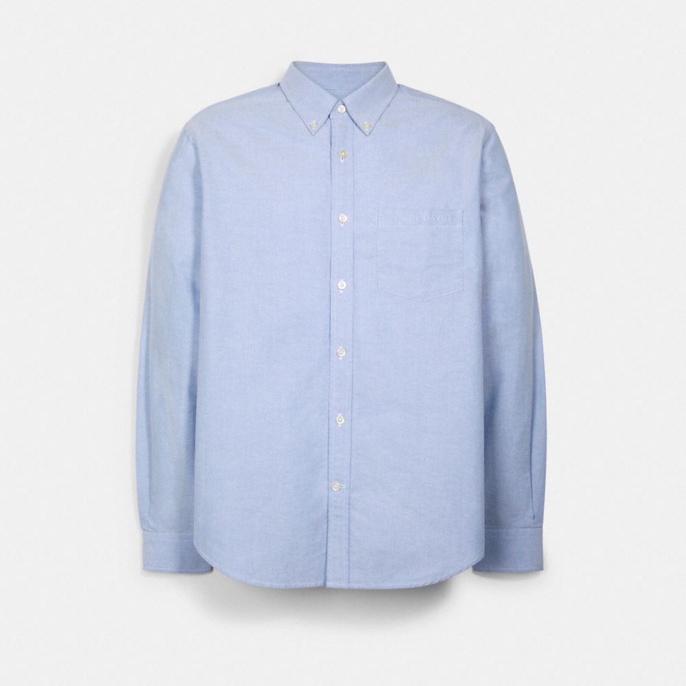 COACH®,LONG SLEEVE OXFORD SHIRT,FRENCH BLUE,Front View