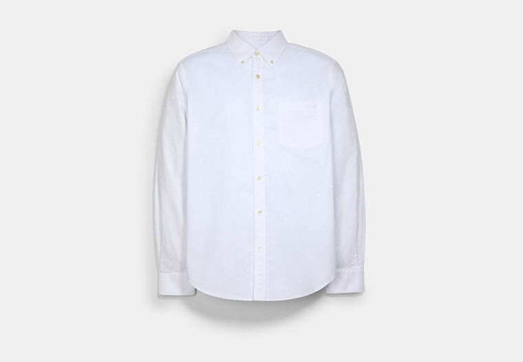 COACH®,LONG SLEEVE OXFORD SHIRT,cotton,White,Front View