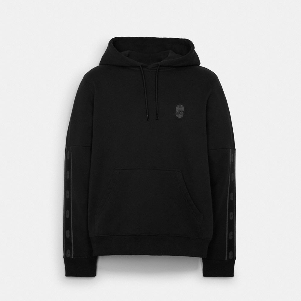 COACH®,SIGNATURE TAPE HOODIE,Black,Front View
