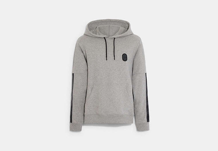 COACH®,SIGNATURE TAPE HOODIE,cotton,Light Heather Grey,Front View