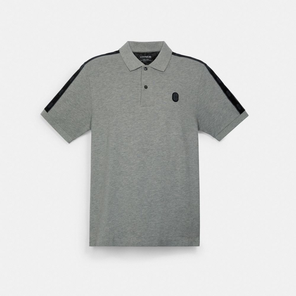 COACH®,SIGNATURE TAPE POLO,Heather Grey,Front View