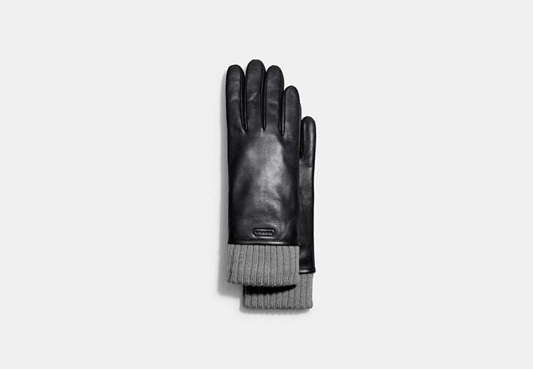 Leather Knit Cuff Mixed Gloves