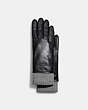 COACH®,LEATHER KNIT CUFF MIXED GLOVES,Leather,Black,Front View
