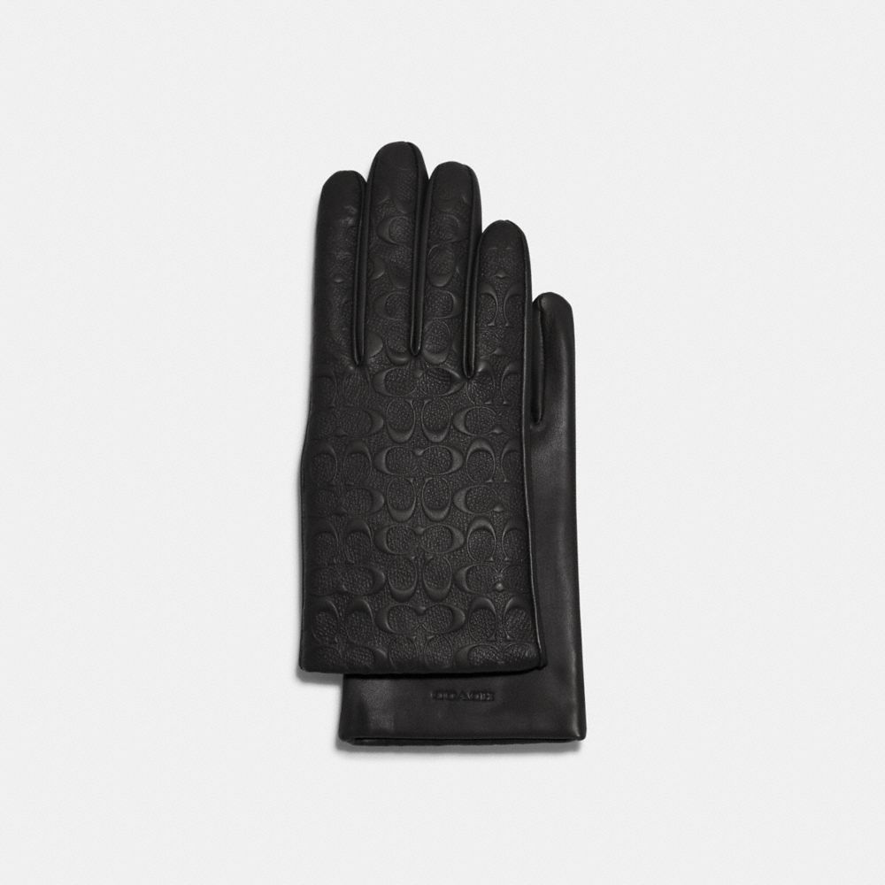 COACH®,GANTS TECHNO EN CUIR SIGNATURE,Cuir,Noir,Front View