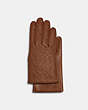 COACH®,SIGNATURE LEATHER TECH GLOVES,Leather,Dark Saddle,Front View