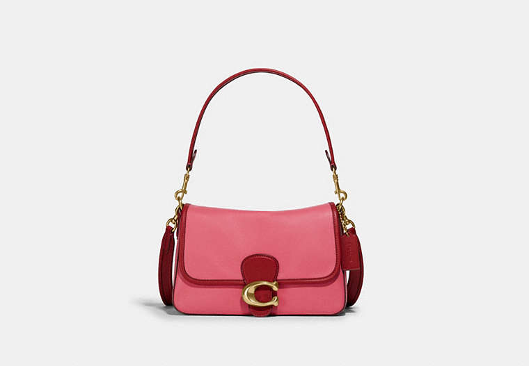 COACH®,SOFT TABBY SHOULDER BAG IN COLORBLOCK,Smooth Leather,Medium,Brass/Watermelon Multi,Front View