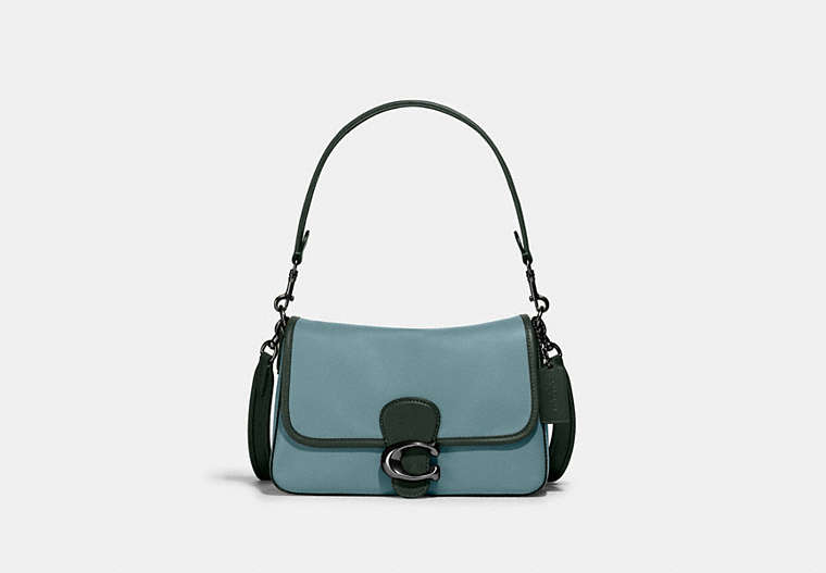 COACH®,SOFT TABBY SHOULDER BAG IN COLORBLOCK,Smooth Leather,Medium,Pewter/Sage Multi,Front View