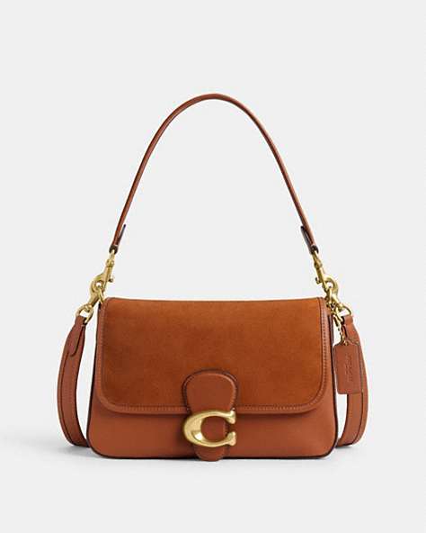 COACH®,SOFT TABBY SHOULDER BAG,Smooth Leather/Suede,Medium,Brass/Burnished Amber,Front View