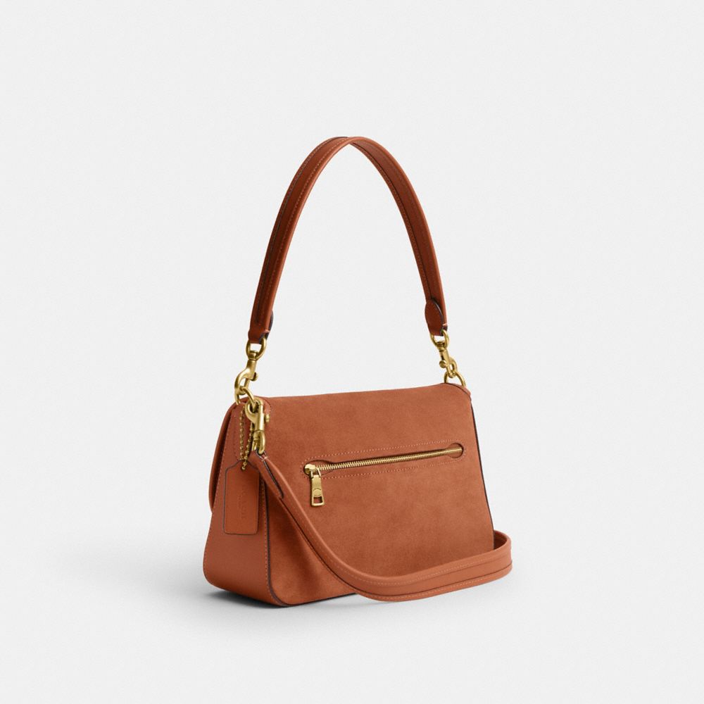 COACH®,Soft Tabby Shoulder Bag,Leather,Suede,Shoulder Bag,Logo,Metal,Mixed Media,Gold Metal,Casual,Brown,Angle View