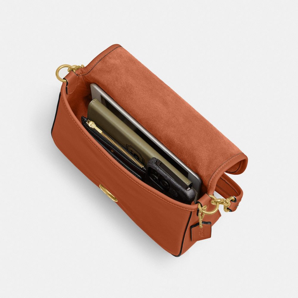COACH®,Soft Tabby Shoulder Bag,Leather,Suede,Shoulder Bag,Logo,Metal,Mixed Media,Gold Metal,Casual,Brown,Inside View,Top View