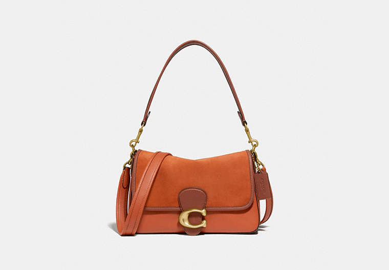 COACH®,SOFT TABBY SHOULDER BAG,Smooth Leather/Suede,Medium,Brass/Canyon Multi,Front View