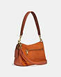 COACH®,SOFT TABBY SHOULDER BAG,Smooth Leather/Suede,Medium,Brass/Canyon Multi,Angle View