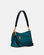 COACH®,SOFT TABBY SHOULDER BAG,Smooth Leather/Suede,Medium,Brass/Deep Turquoise Multi,Angle View